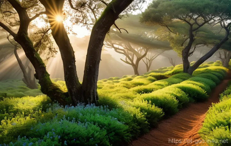 산림 자원과 지리학 - **"The Living Heart of Portugal's Ecosystem"**
A highly detailed, wide-angle shot of a vibrant, ...