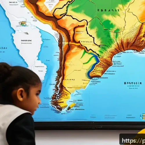 지리학 교육 - A vibrant classroom scene in a Brazilian school where diverse students, dressed modestly in casual c...